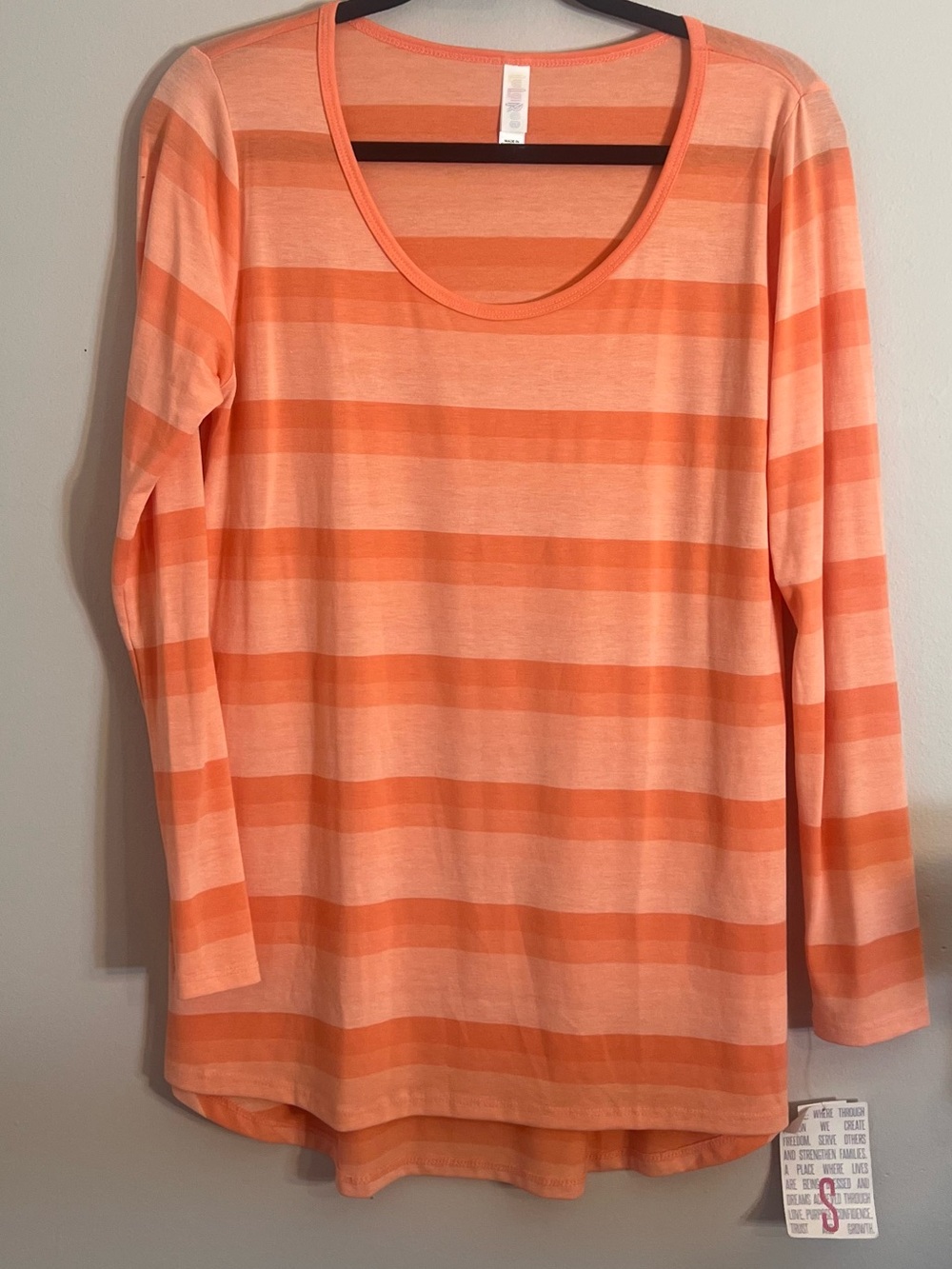 LuLaRoe Striped Long-Sleeve Scoop Neck Top - Coral & Peach